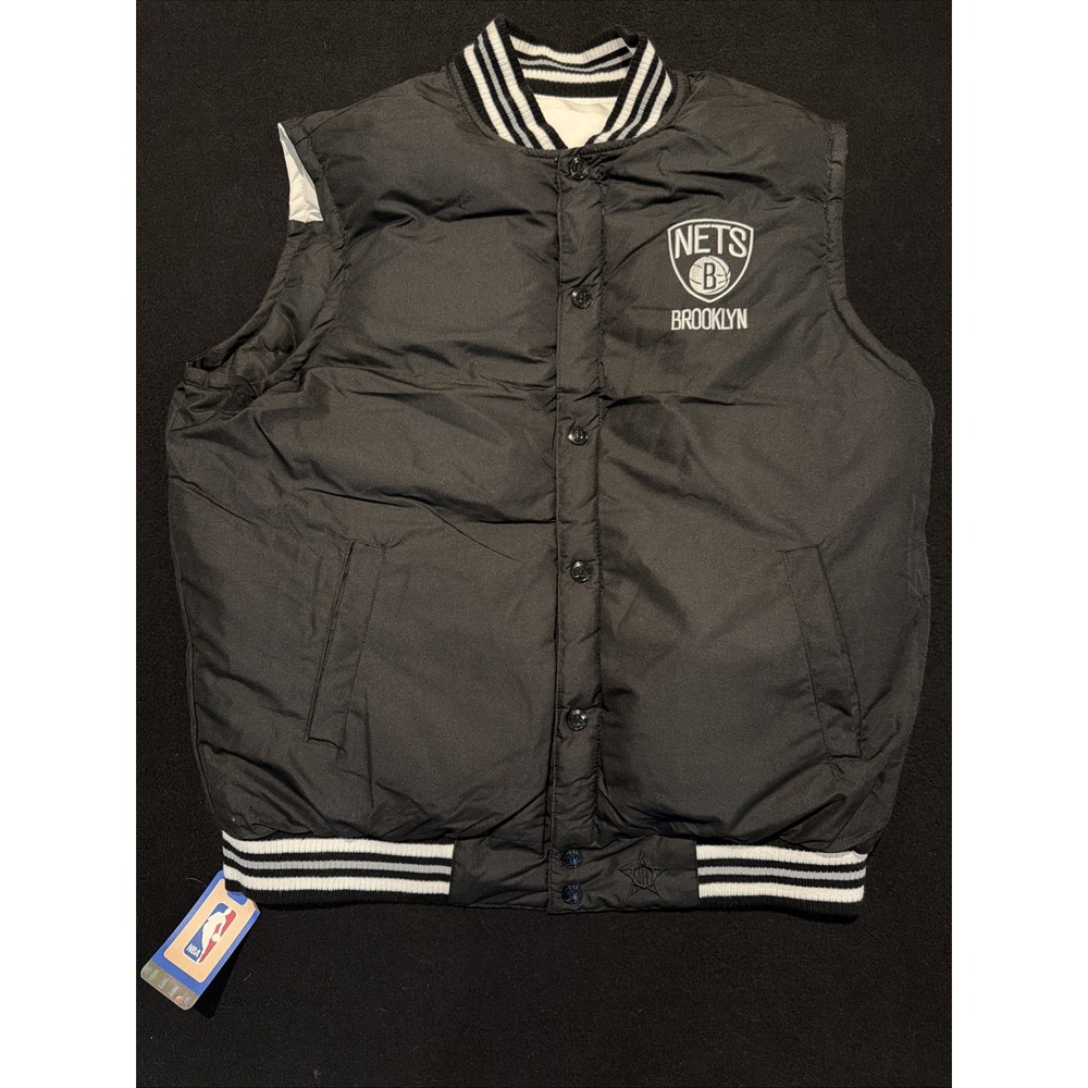 Brooklyn Nets Puffer Reversible Vest Black White JH Design Mens Size XL NWT